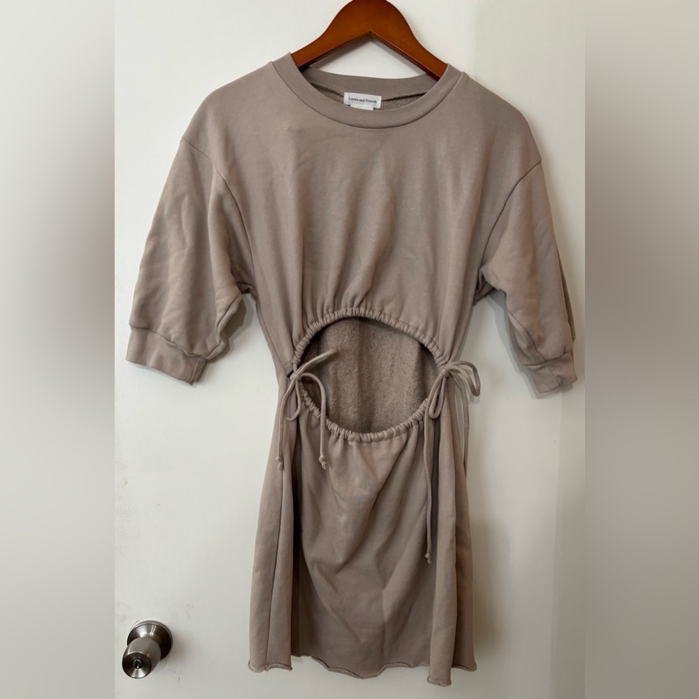 Lovers and Friends Women Beige Cotton Cut-Out Raw Hem Mini Dress Size Small